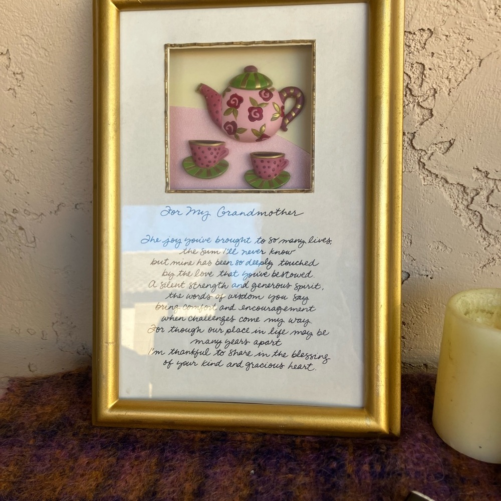 Vintage Gold Framed Poem with Teapot Art Shadow Box